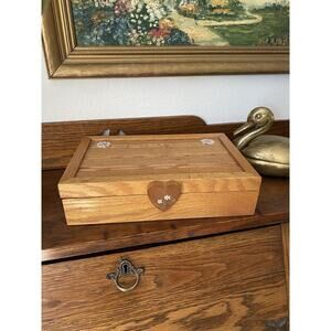 Vintage Handcrafted Wood Jewelry Box Hearts And Flowers Cottagecore Floral
